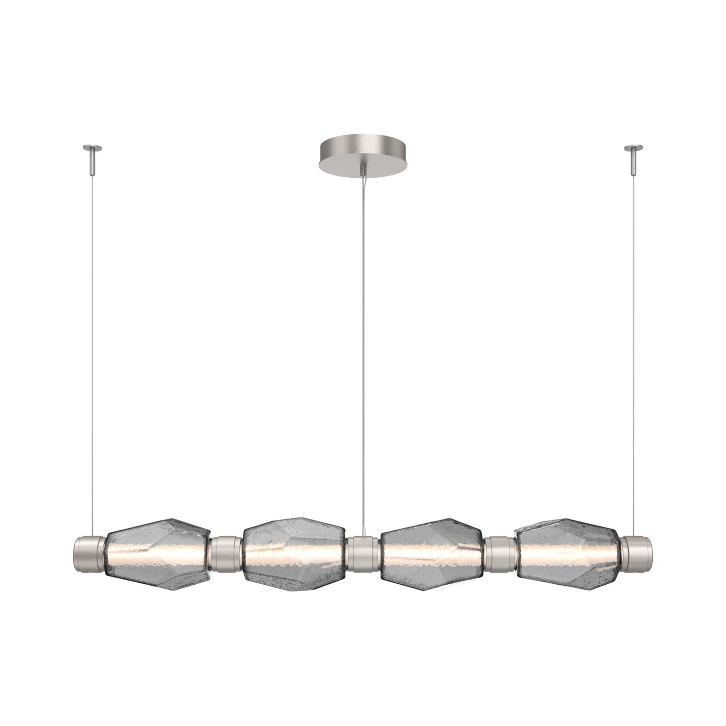 Gem Mandrel Linear LED Chandelier in Beige Silver/Smoke Blown Glass (52-Inch).