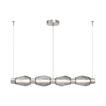 Gem Mandrel Linear LED Chandelier in Beige Silver/Smoke Blown Glass (52-Inch).