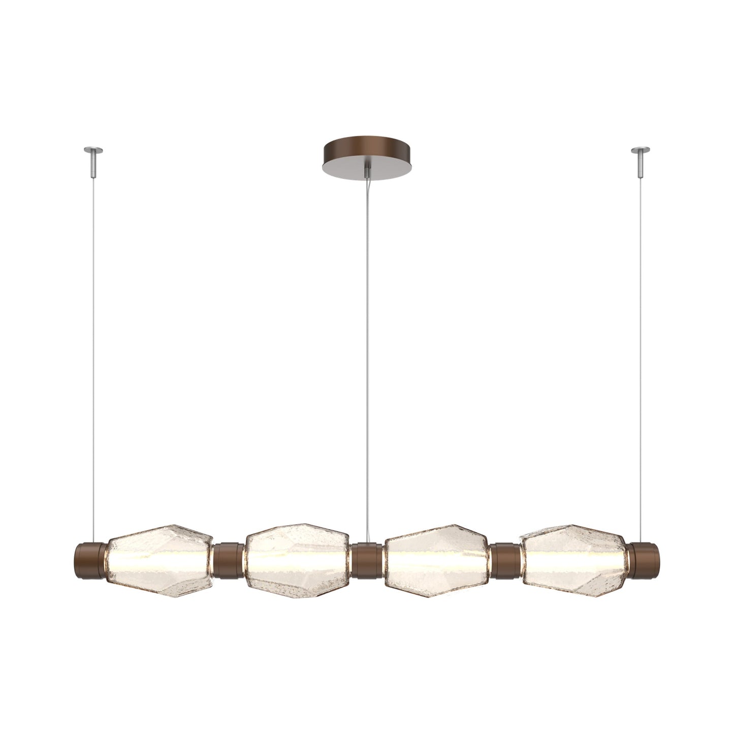 Gem Mandrel Linear LED Chandelier in Burnished Bronze/Amber Blown Glass (52-Inch).