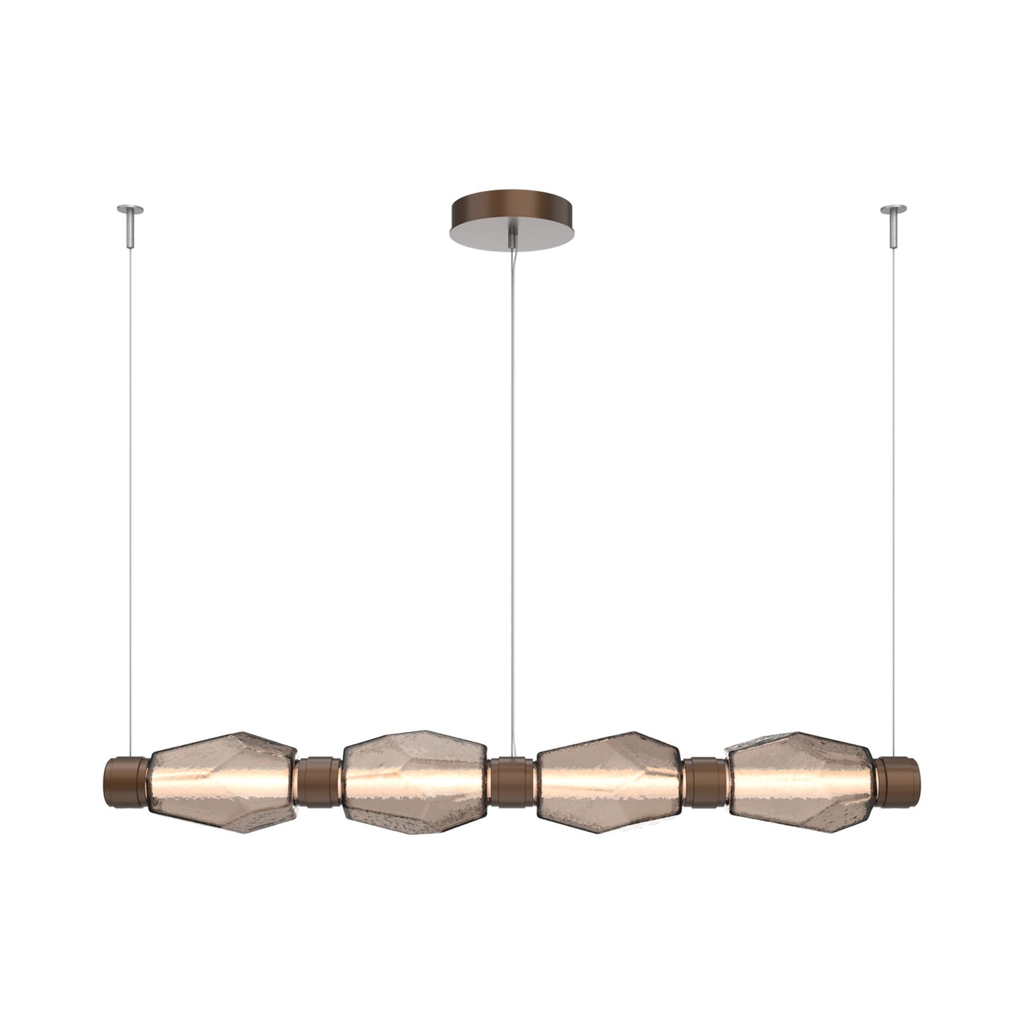 Gem Mandrel Linear LED Chandelier in Burnished Bronze/Bronze Blown Glass (52-Inch).