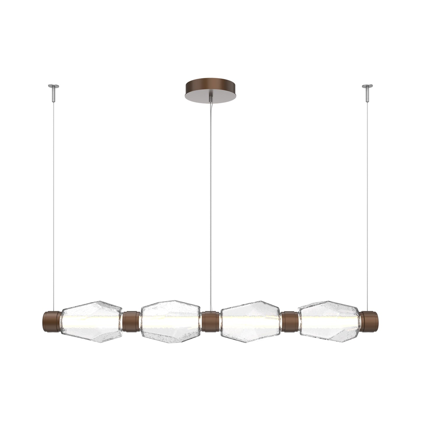 Gem Mandrel Linear LED Chandelier in Burnished Bronze/Clear Blown Glass (52-Inch).