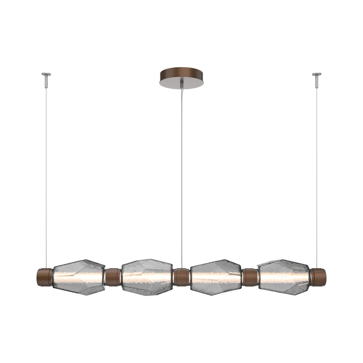 Gem Mandrel Linear LED Chandelier in Burnished Bronze/Smoke Blown Glass (52-Inch).