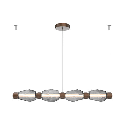 Gem Mandrel Linear LED Chandelier in Burnished Bronze/Smoke Blown Glass (52-Inch).