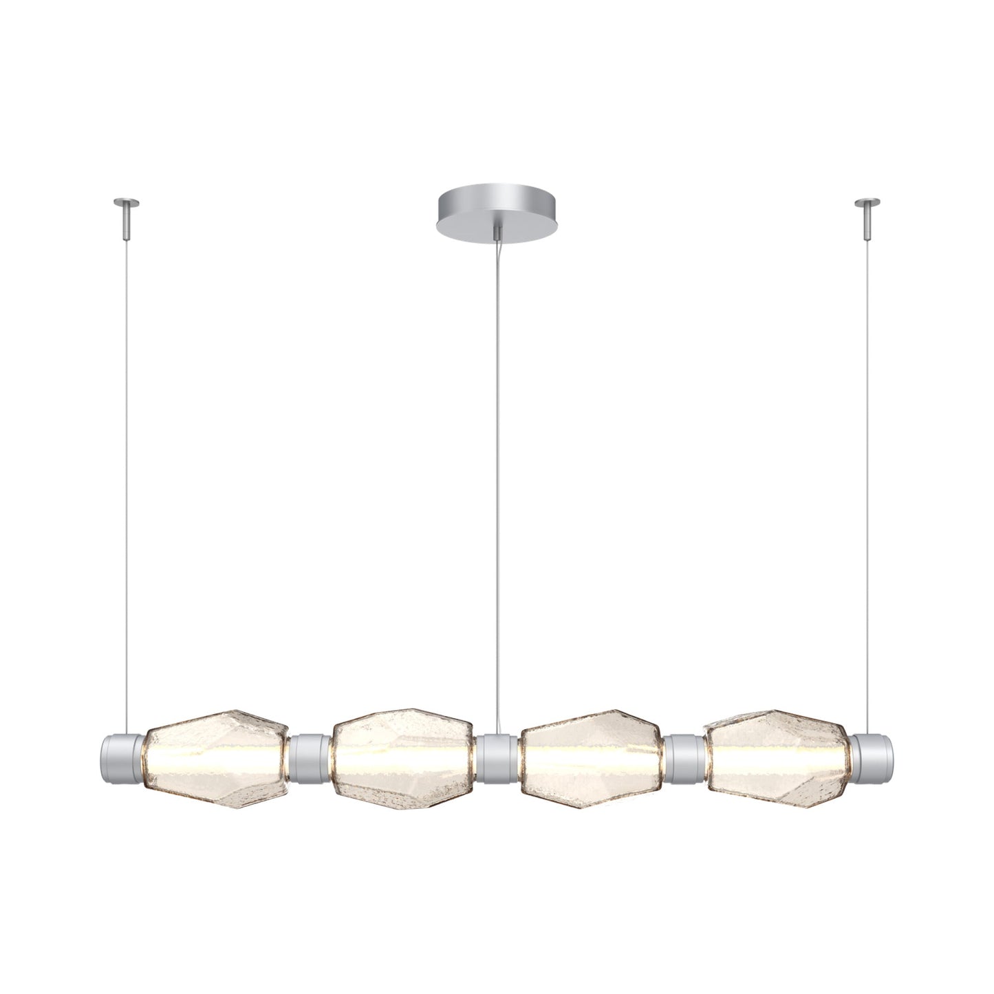Gem Mandrel Linear LED Chandelier in Classic Silver/Amber Blown Glass (52-Inch).