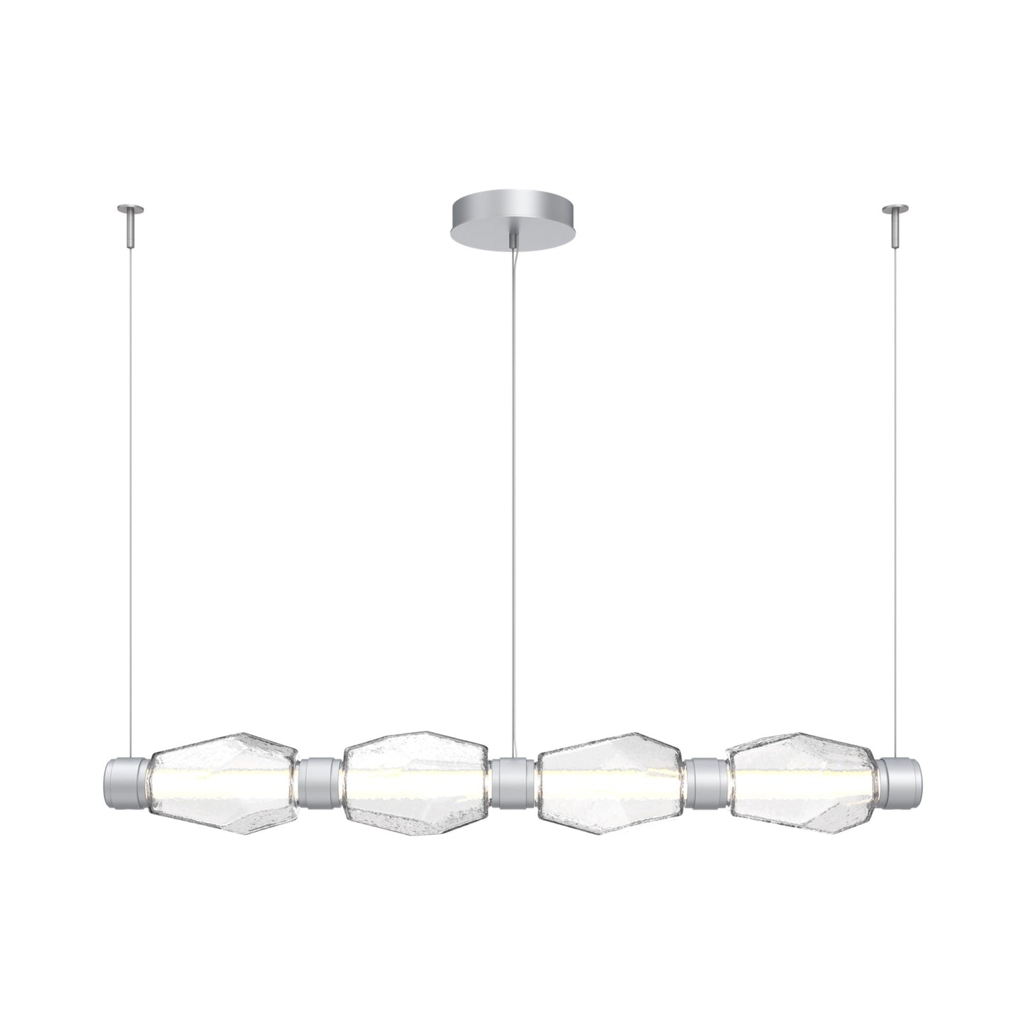 Gem Mandrel Linear LED Chandelier in Classic Silver/Clear Blown Glass (52-Inch).