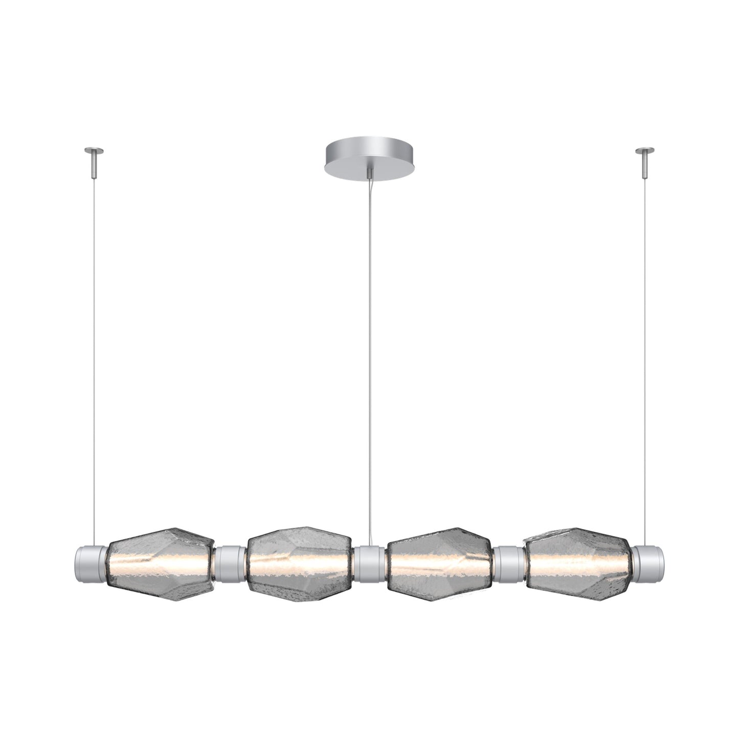 Gem Mandrel Linear LED Chandelier in Classic Silver/Smoke Blown Glass (52-Inch).