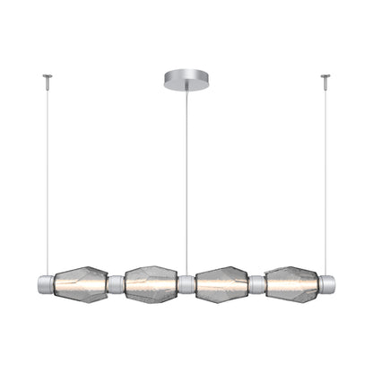 Gem Mandrel Linear LED Chandelier in Classic Silver/Smoke Blown Glass (52-Inch).