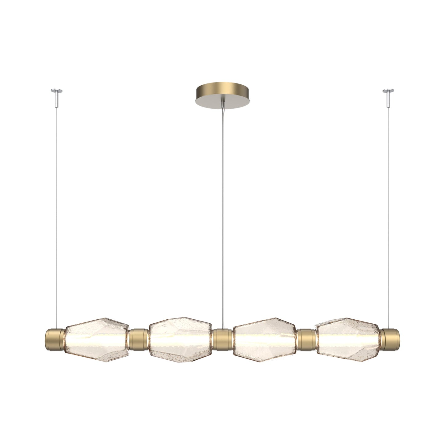 Gem Mandrel Linear LED Chandelier in Gilded Brass/Amber Blown Glass (52-Inch).