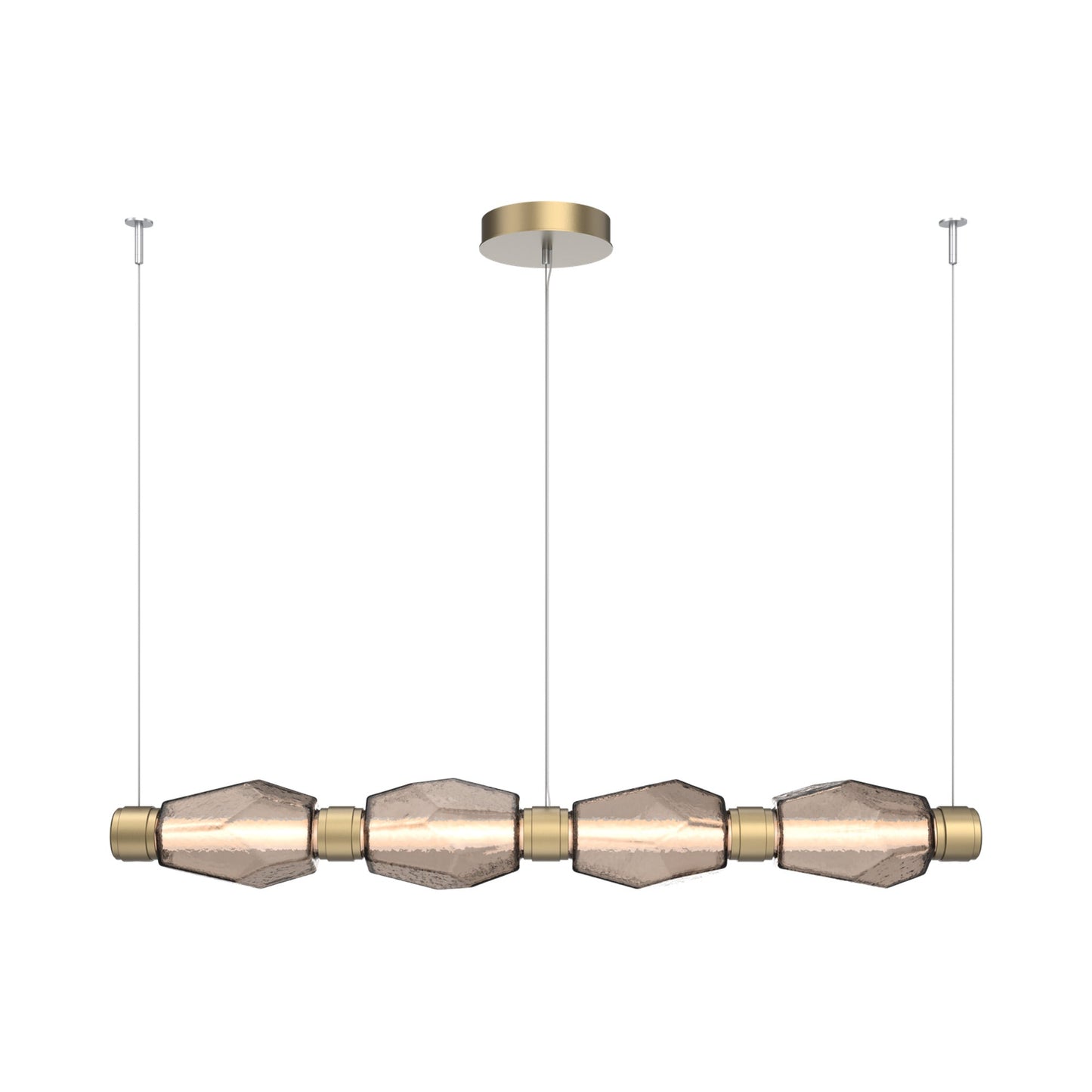 Gem Mandrel Linear LED Chandelier in Gilded Brass/Bronze Blown Glass (52-Inch).