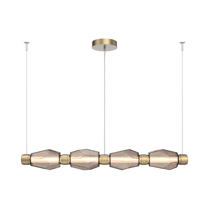 Gem Mandrel Linear LED Chandelier in Gilded Brass/Bronze Blown Glass (52-Inch).