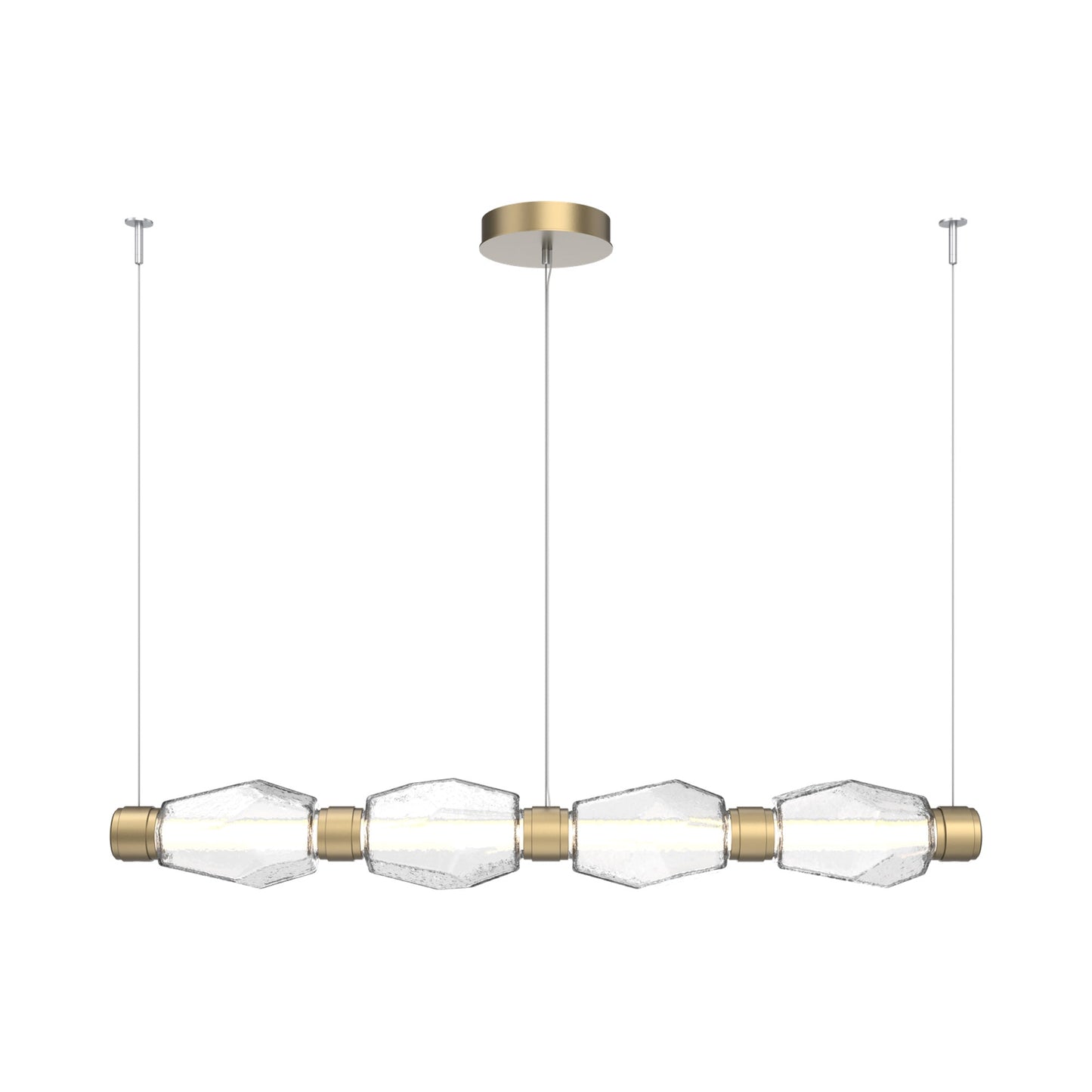 Gem Mandrel Linear LED Chandelier in Gilded Brass/Clear Blown Glass (52-Inch).