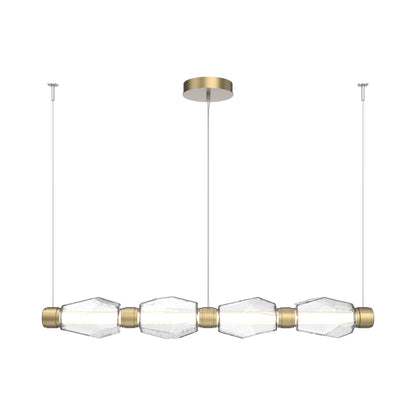 Gem Mandrel Linear LED Chandelier in Gilded Brass/Clear Blown Glass (52-Inch).