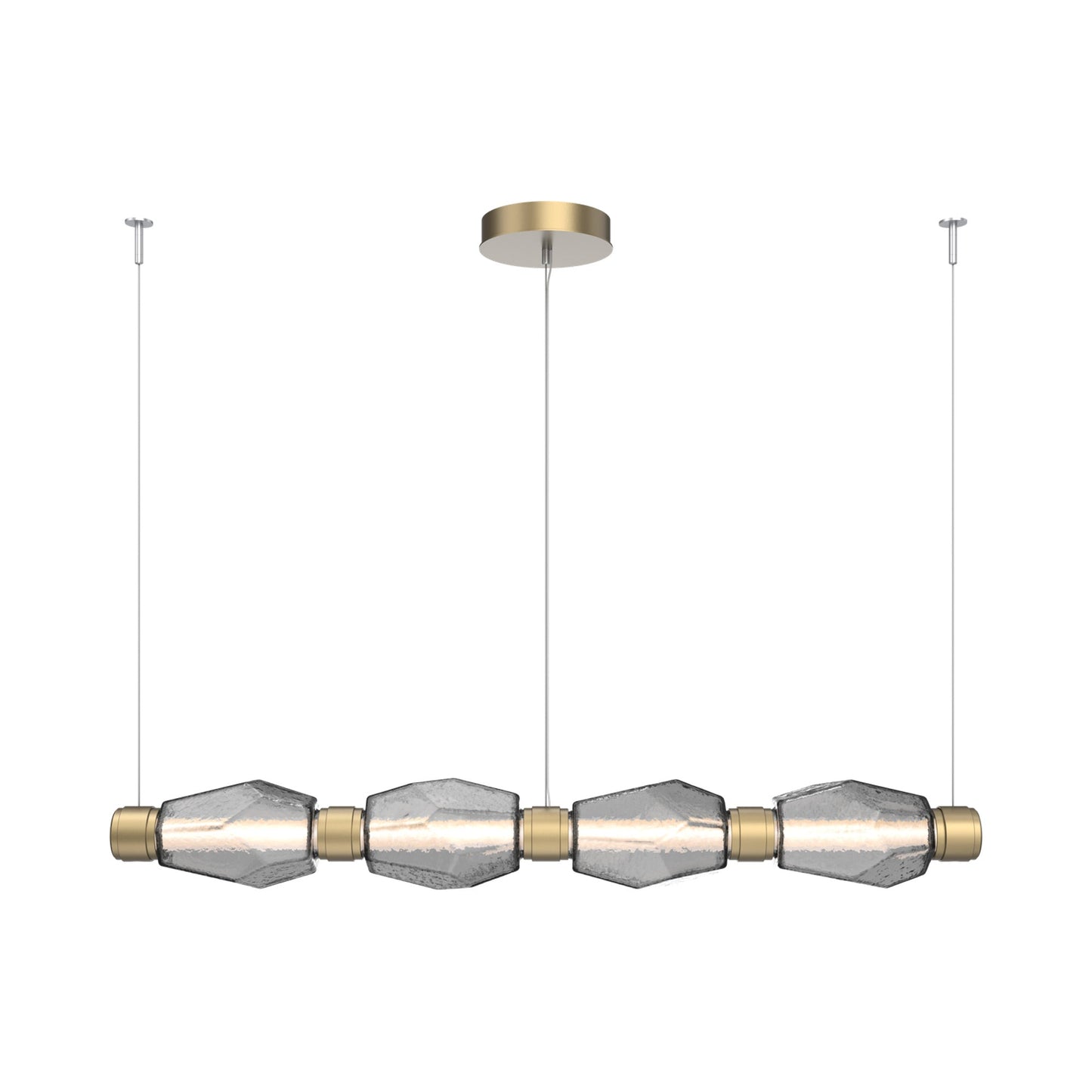 Gem Mandrel Linear LED Chandelier in Gilded Brass/Smoke Blown Glass (52-Inch).