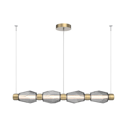 Gem Mandrel Linear LED Chandelier in Gilded Brass/Smoke Blown Glass (52-Inch).