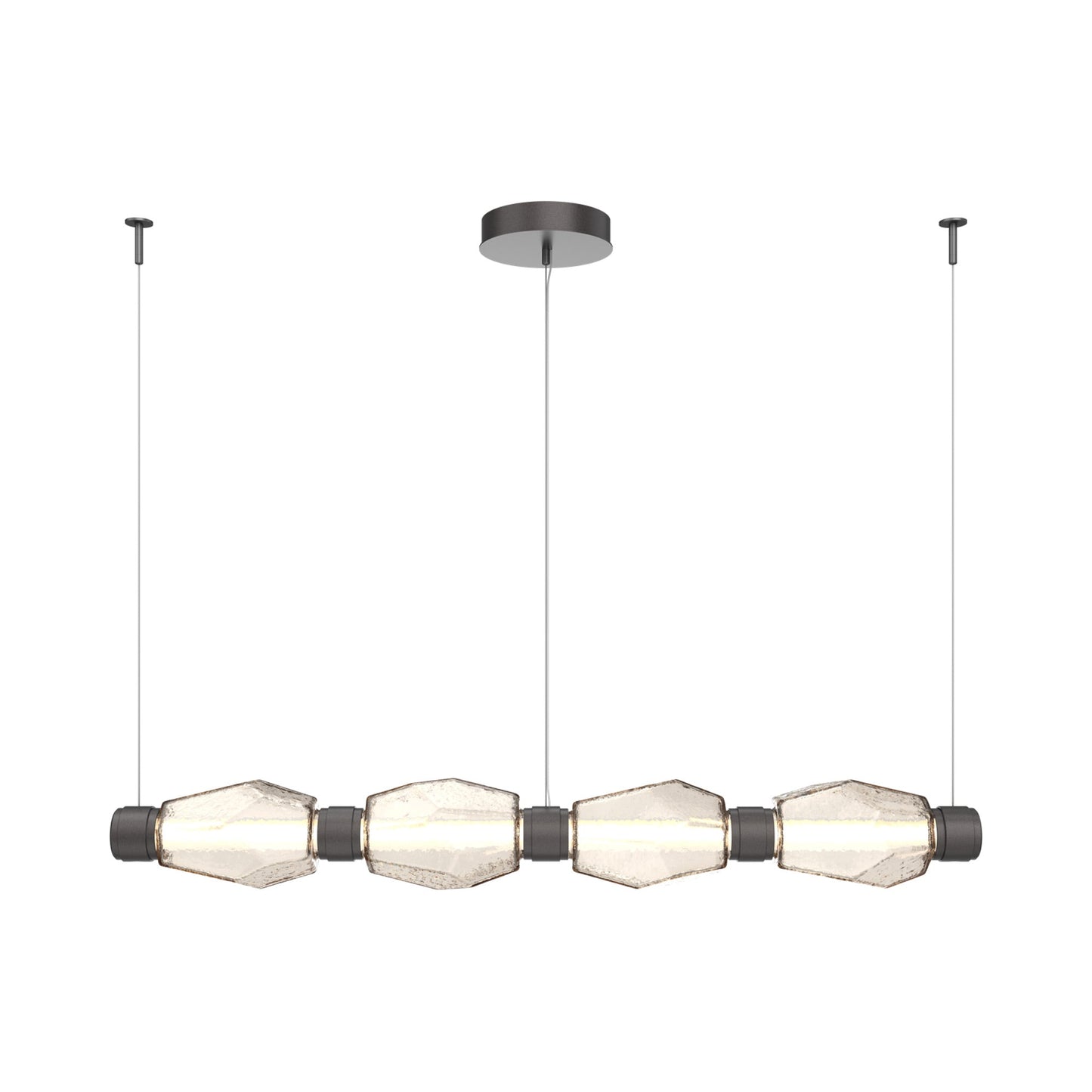 Gem Mandrel Linear LED Chandelier in Graphite/Amber Blown Glass (52-Inch).