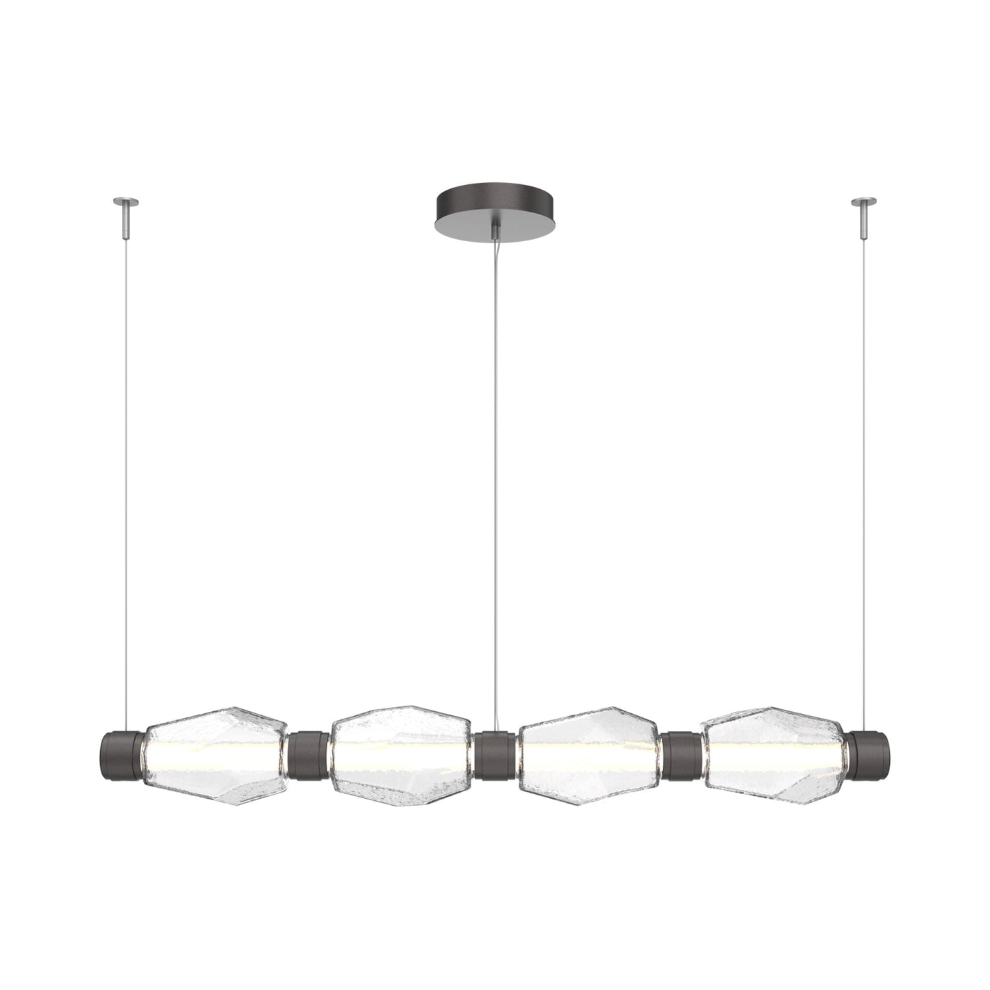 Gem Mandrel Linear LED Chandelier in Graphite/Clear Blown Glass (52-Inch).