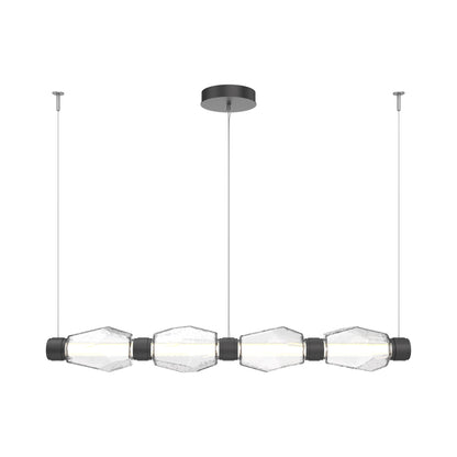Gem Mandrel Linear LED Chandelier in Matte Black/Clear Blown Glass (52-Inch).