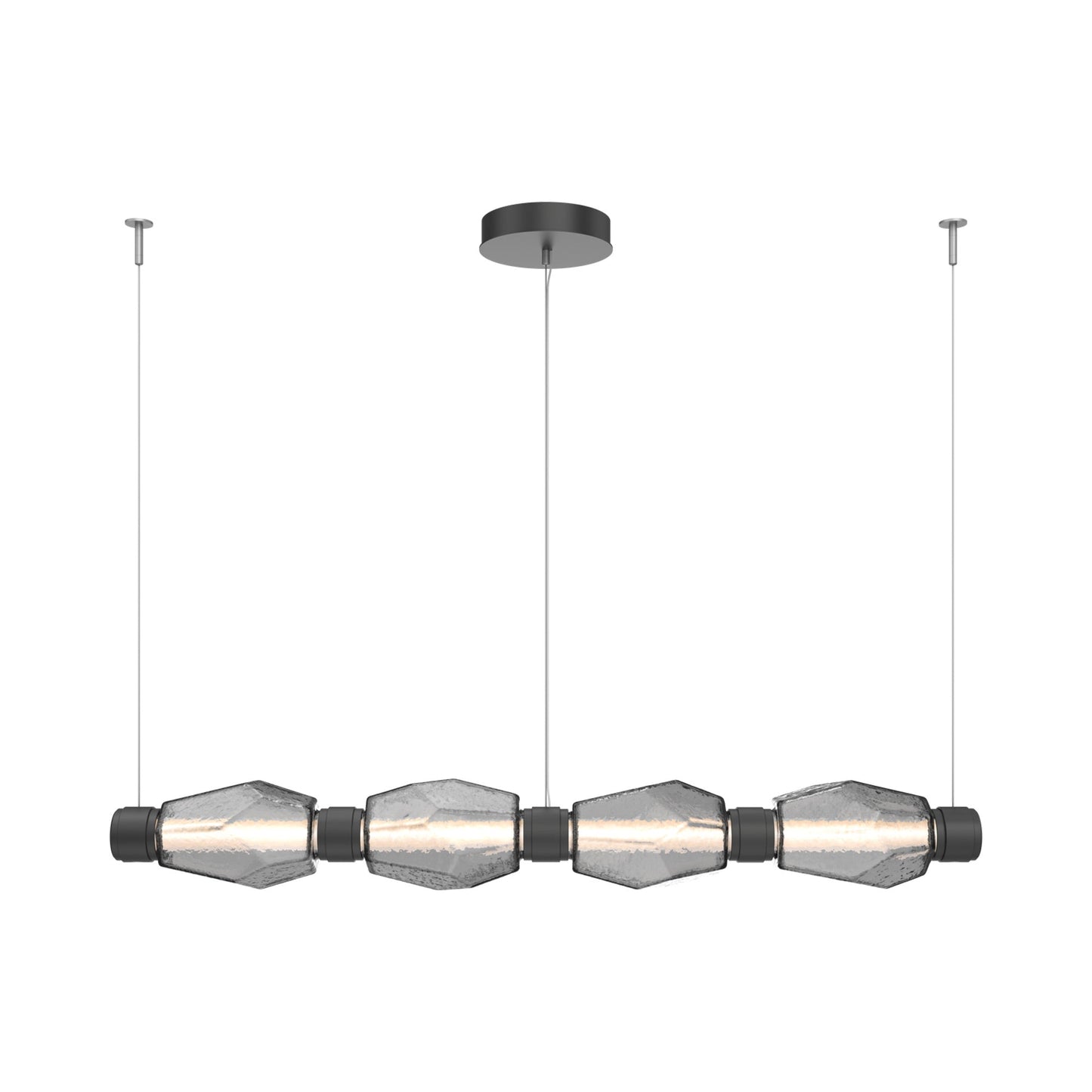 Gem Mandrel Linear LED Chandelier in Matte Black/Smoke Blown Glass (52-Inch).