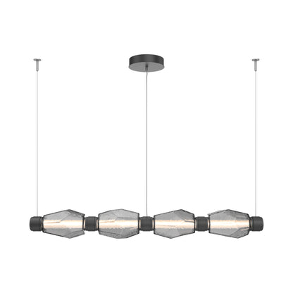 Gem Mandrel Linear LED Chandelier in Matte Black/Smoke Blown Glass (52-Inch).
