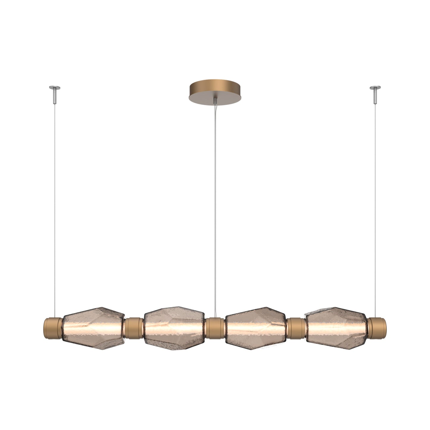 Gem Mandrel Linear LED Chandelier in Novel Brass/Bronze Blown Glass (52-Inch).