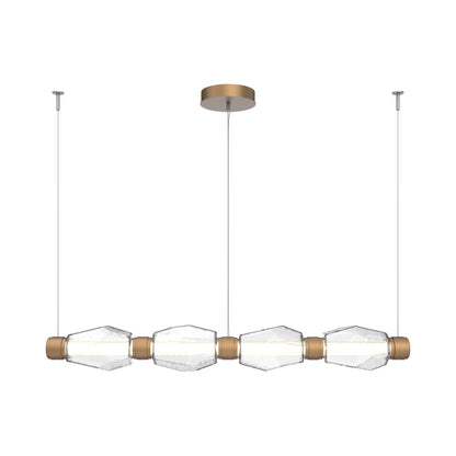 Gem Mandrel Linear LED Chandelier in Novel Brass/Clear Blown Glass (52-Inch).