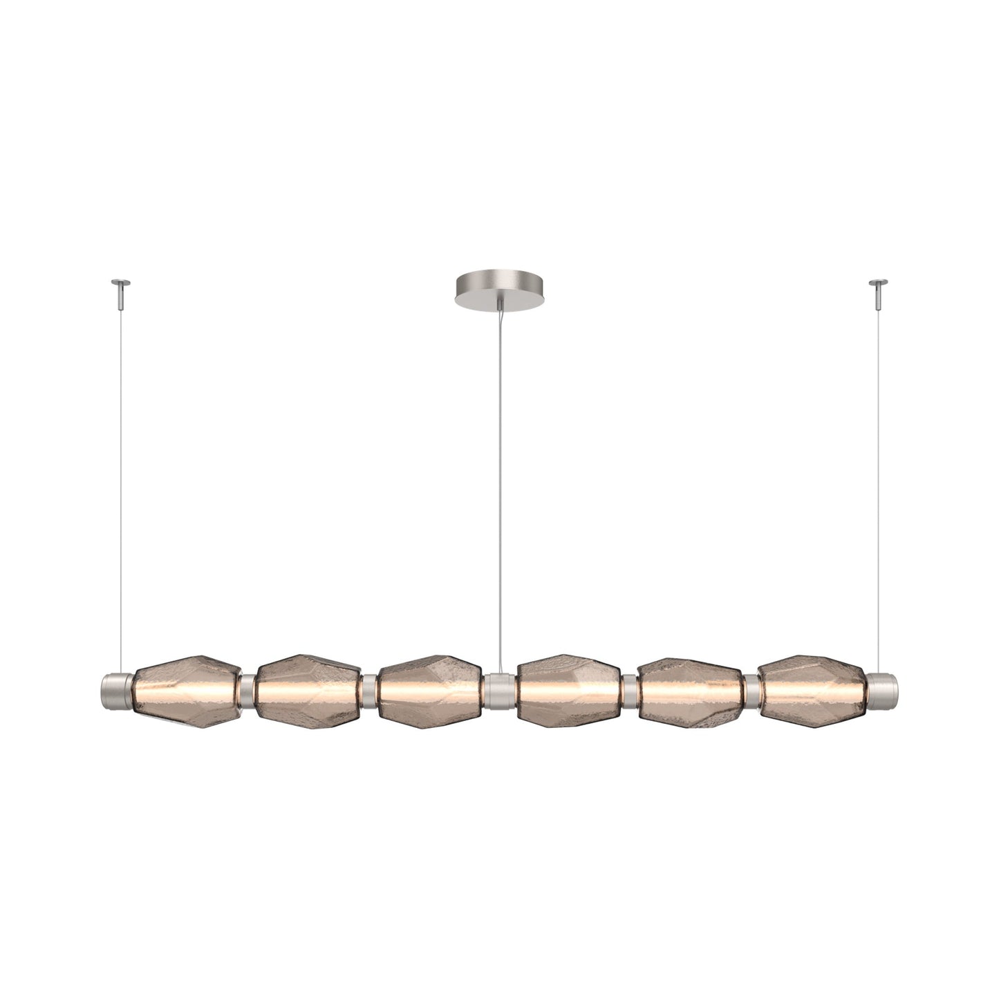 Gem Mandrel Linear LED Chandelier in Beige Silver/Bronze Blown Glass (74-Inch).