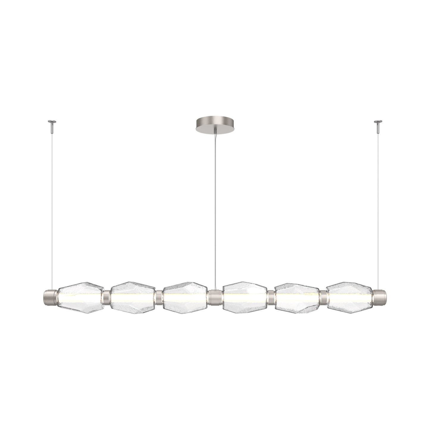 Gem Mandrel Linear LED Chandelier in Beige Silver/Clear Blown Glass (74-Inch).