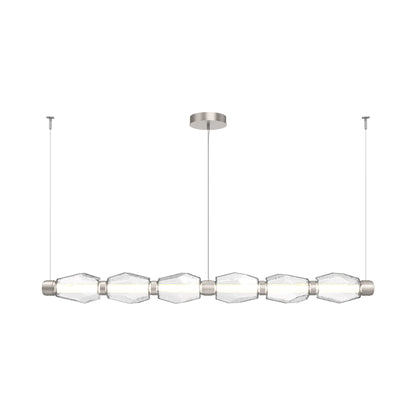 Gem Mandrel Linear LED Chandelier in Beige Silver/Clear Blown Glass (74-Inch).