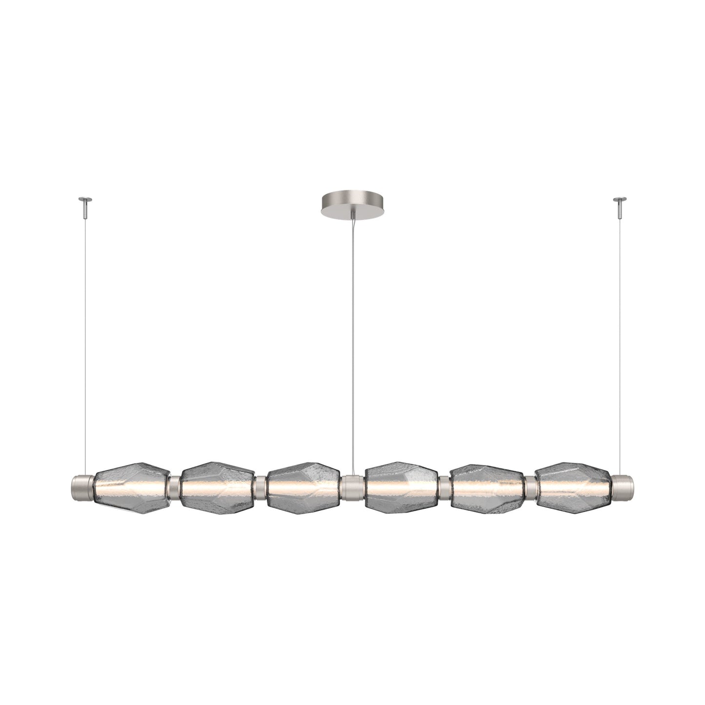Gem Mandrel Linear LED Chandelier in Beige Silver/Smoke Blown Glass (74-Inch).