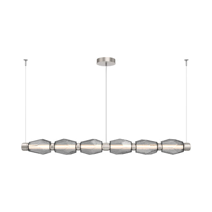 Gem Mandrel Linear LED Chandelier in Beige Silver/Smoke Blown Glass (74-Inch).