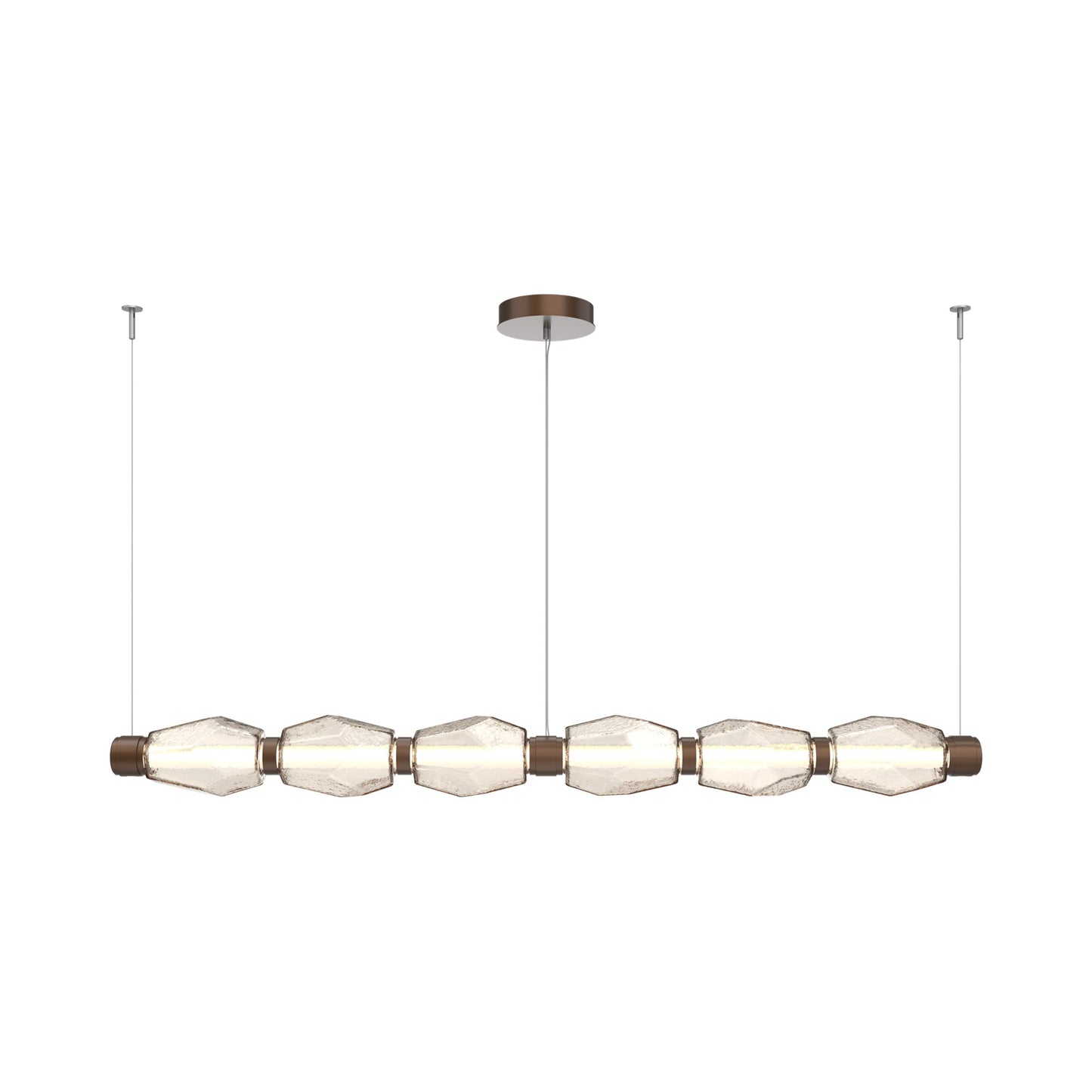 Gem Mandrel Linear LED Chandelier in Burnished Bronze/Amber Blown Glass (74-Inch).