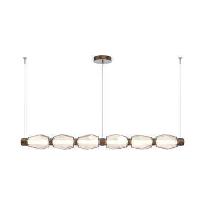 Gem Mandrel Linear LED Chandelier in Burnished Bronze/Amber Blown Glass (74-Inch).