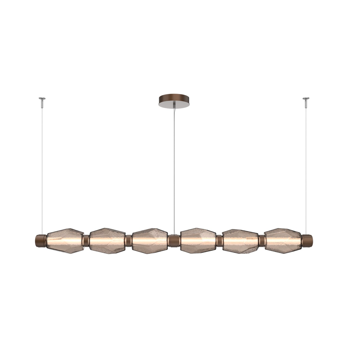 Gem Mandrel Linear LED Chandelier in Burnished Bronze/Bronze Blown Glass (74-Inch).
