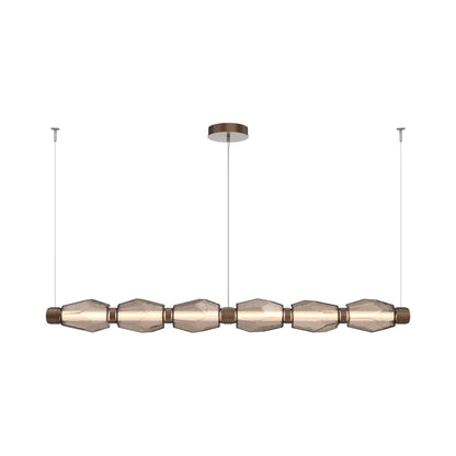 Gem Mandrel Linear LED Chandelier in Burnished Bronze/Bronze Blown Glass (74-Inch).