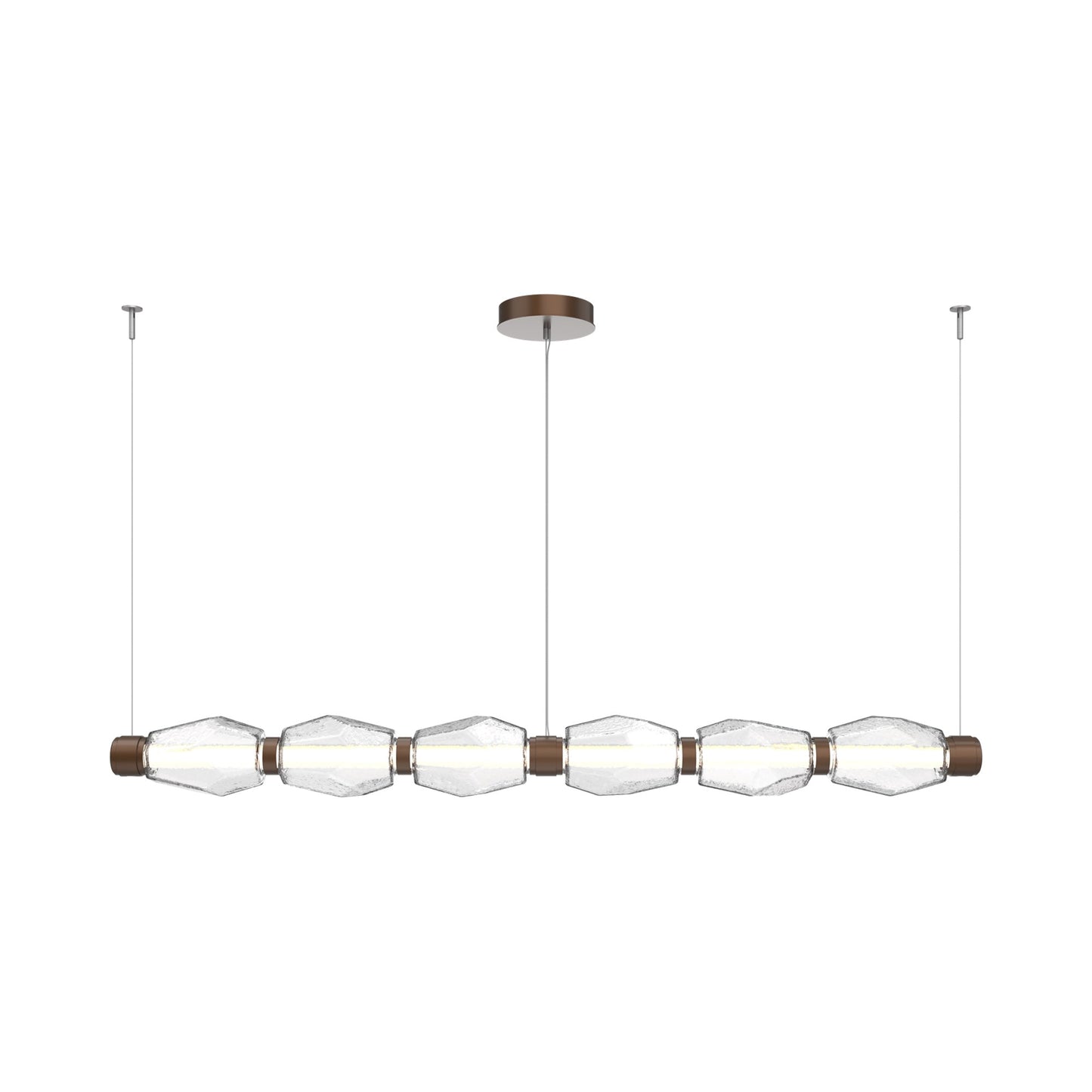 Gem Mandrel Linear LED Chandelier in Burnished Bronze/Clear Blown Glass (74-Inch).