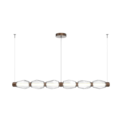 Gem Mandrel Linear LED Chandelier in Burnished Bronze/Clear Blown Glass (74-Inch).