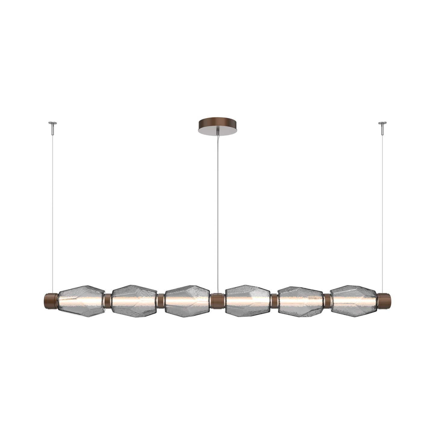 Gem Mandrel Linear LED Chandelier in Burnished Bronze/Smoke Blown Glass (74-Inch).