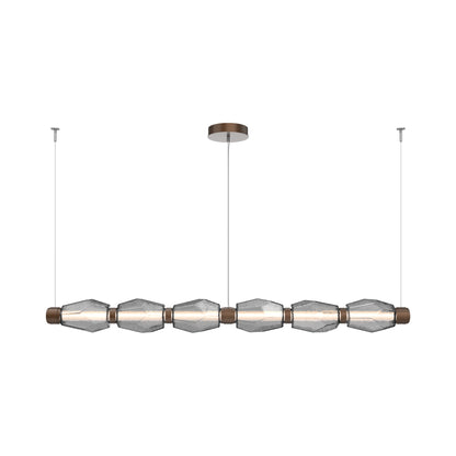 Gem Mandrel Linear LED Chandelier in Burnished Bronze/Smoke Blown Glass (74-Inch).