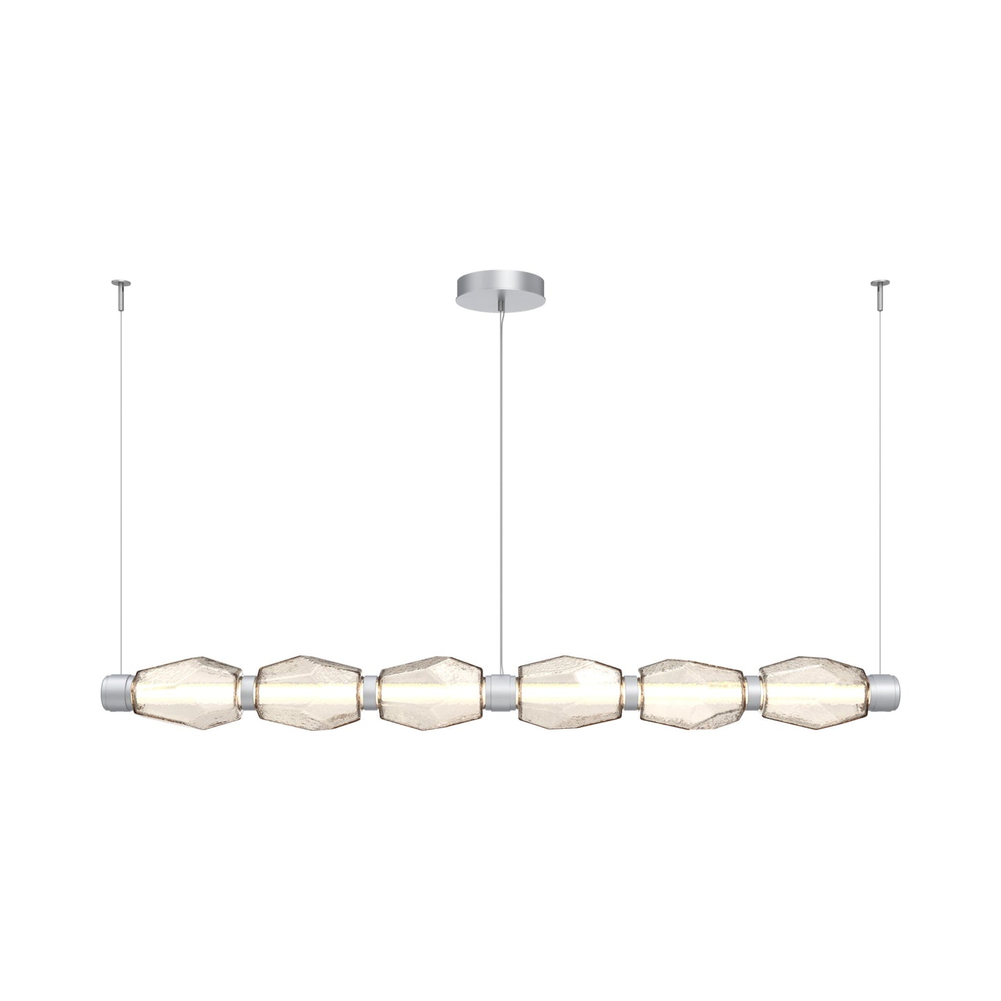 Gem Mandrel Linear LED Chandelier in Classic Silver/Amber Blown Glass (74-Inch).