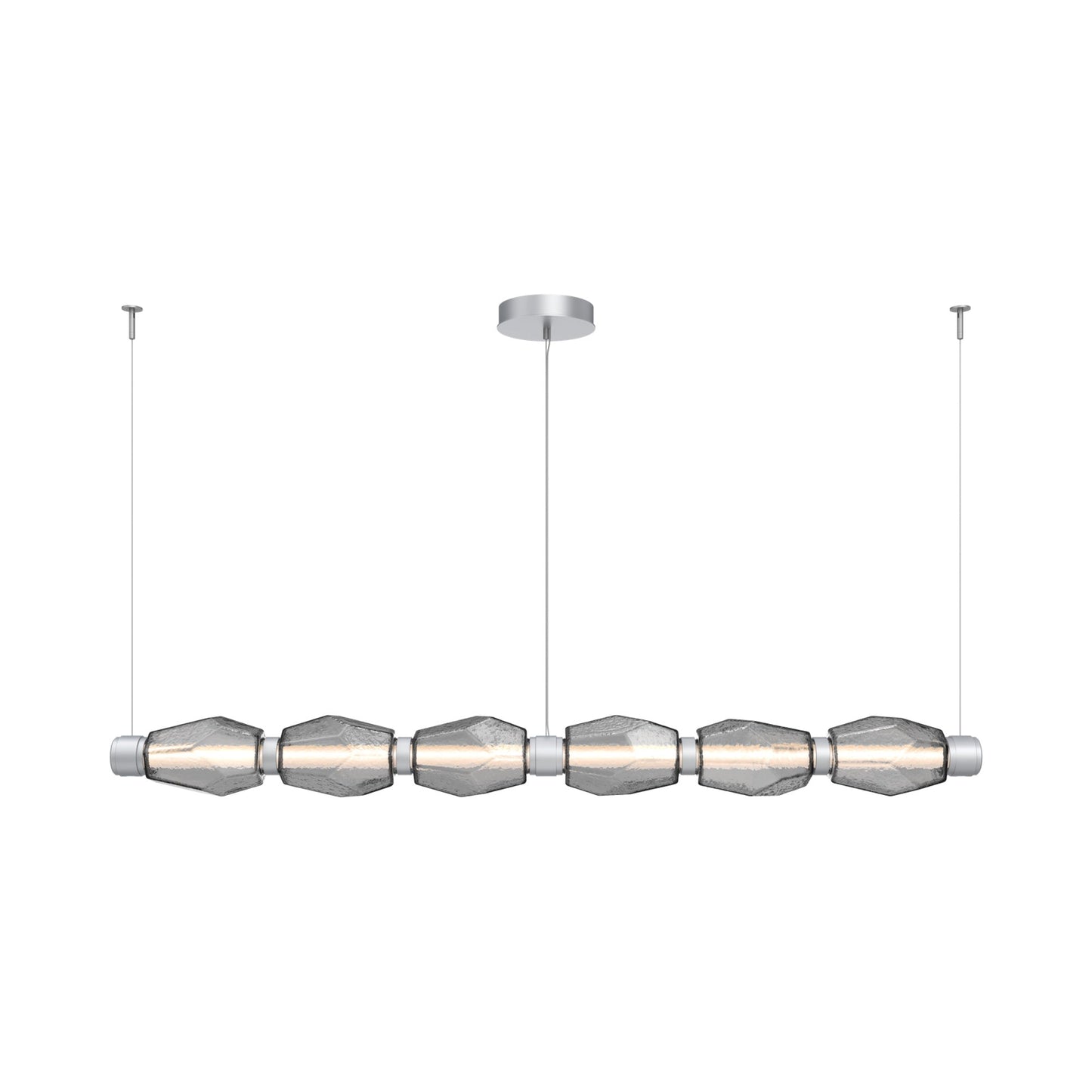 Gem Mandrel Linear LED Chandelier in Classic Silver/Smoke Blown Glass (74-Inch).