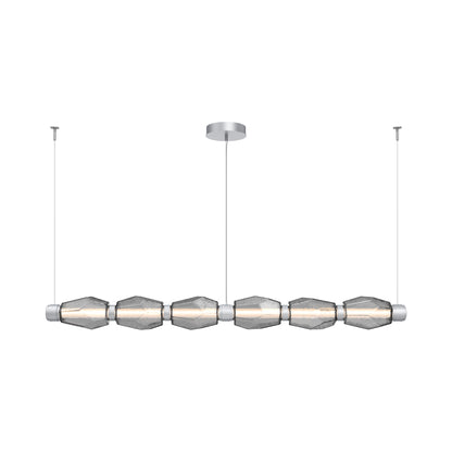 Gem Mandrel Linear LED Chandelier in Classic Silver/Smoke Blown Glass (74-Inch).