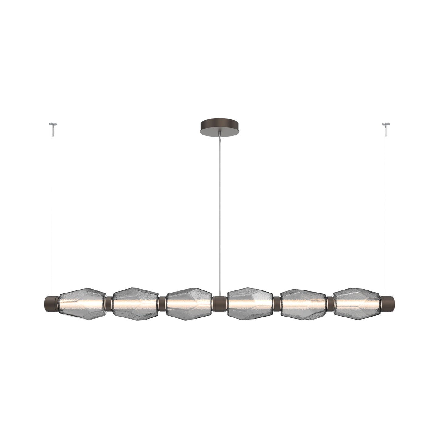 Gem Mandrel Linear LED Chandelier in Flat Bronze/Smoke Blown Glass (74-Inch).