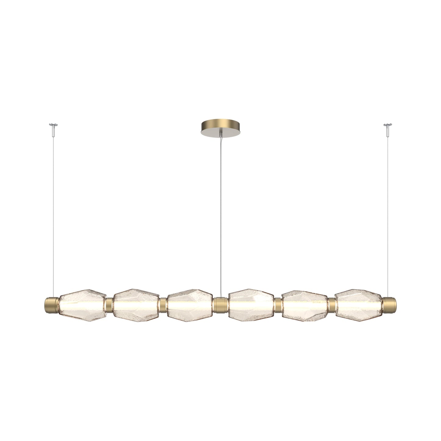 Gem Mandrel Linear LED Chandelier in Gilded Brass/Amber Blown Glass (74-Inch).