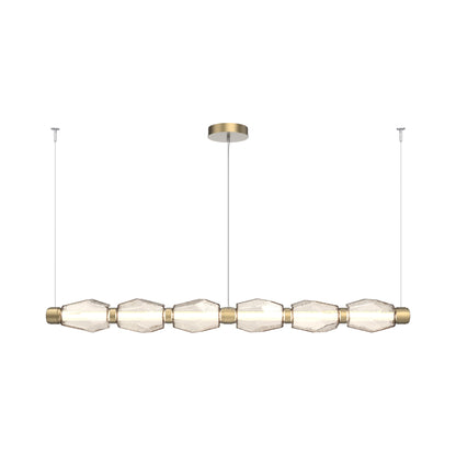 Gem Mandrel Linear LED Chandelier in Gilded Brass/Amber Blown Glass (74-Inch).