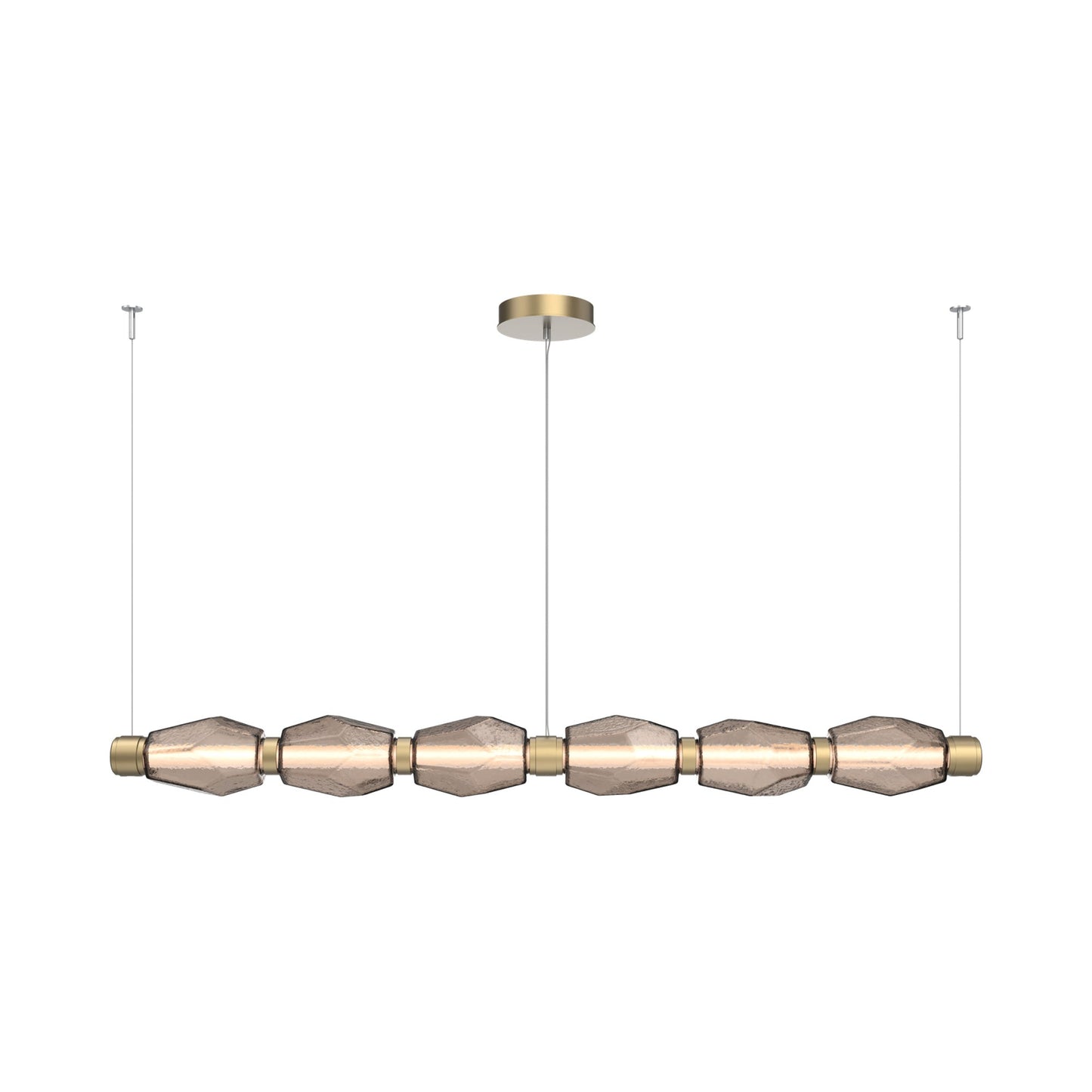 Gem Mandrel Linear LED Chandelier in Gilded Brass/Bronze Blown Glass (74-Inch).