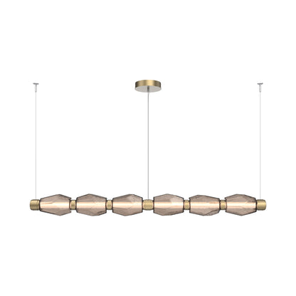 Gem Mandrel Linear LED Chandelier in Gilded Brass/Bronze Blown Glass (74-Inch).