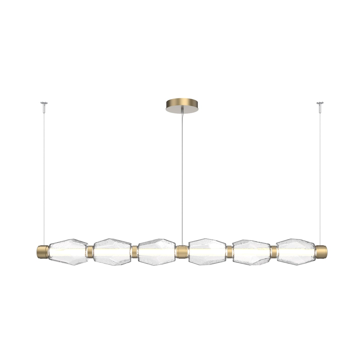 Gem Mandrel Linear LED Chandelier in Gilded Brass/Clear Blown Glass (74-Inch).