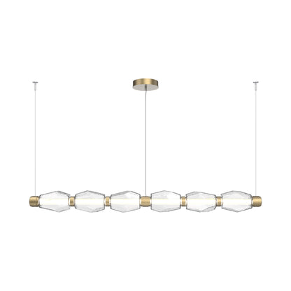 Gem Mandrel Linear LED Chandelier in Gilded Brass/Clear Blown Glass (74-Inch).