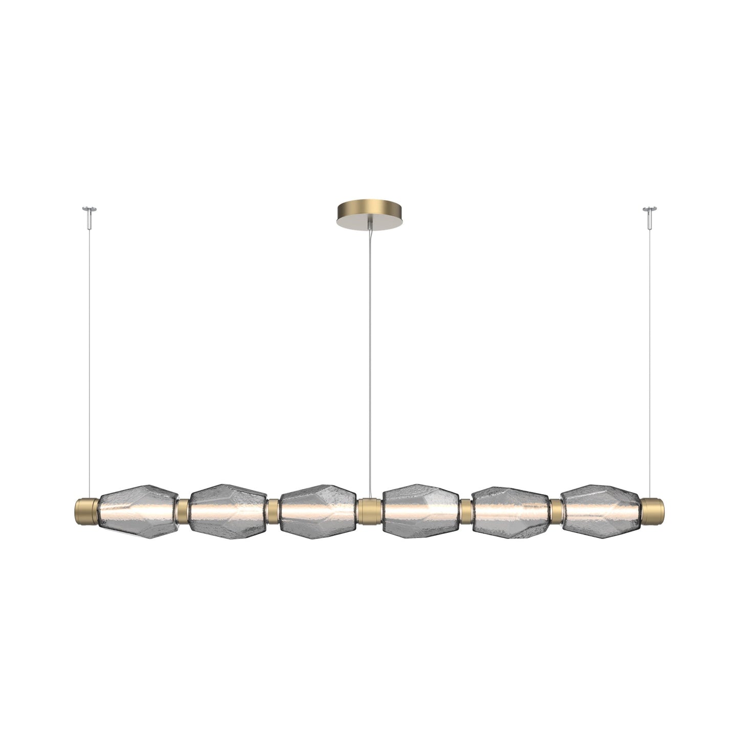 Gem Mandrel Linear LED Chandelier in Gilded Brass/Smoke Blown Glass (74-Inch).