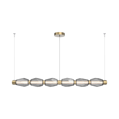 Gem Mandrel Linear LED Chandelier in Gilded Brass/Smoke Blown Glass (74-Inch).